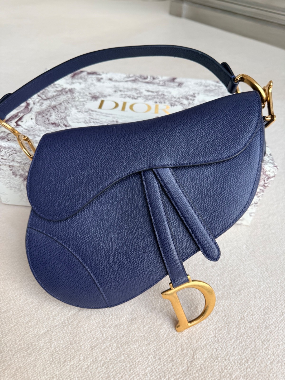 GENUINE DIOR SADDLE BAG MEDIUM IN BLUE GRAINED CALFSKIN