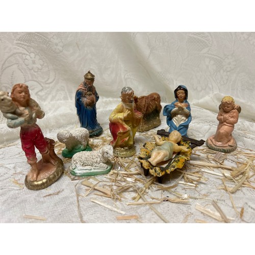 Vintage Nativity Set, Hand Painted Christmas Holiday Decor,10 Pieces, Mixed Set