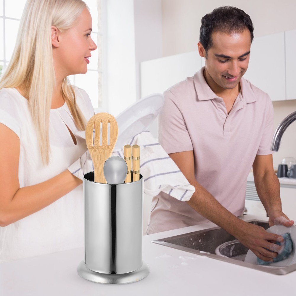 Stainless Steel Chopstick Straws Holder with Drain Shelf  