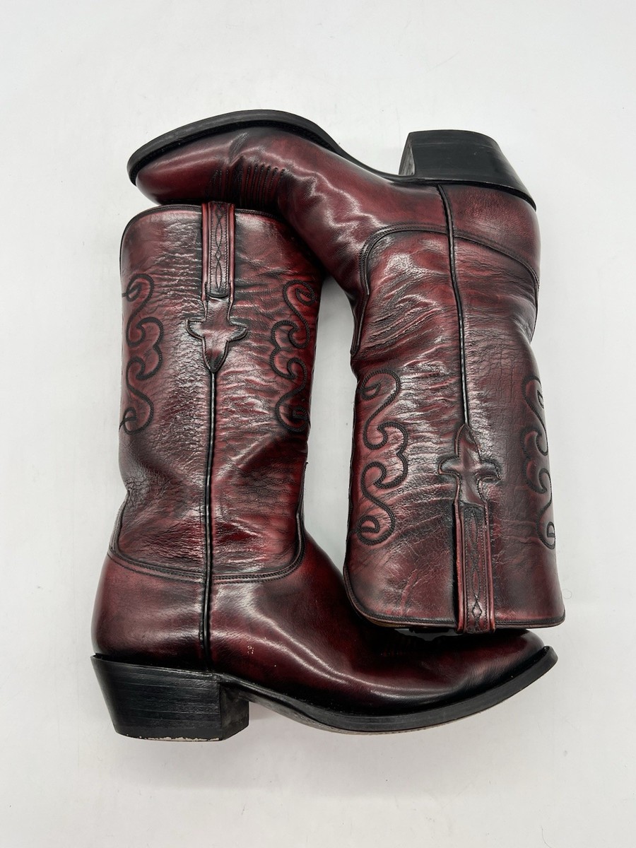 LUCCHESE 1883 Mens 11D Cowboy Boots Black Cherry Leather Western USA Vintage Lucchese Black Cherry Leather Cowboy Boots – Men main image 4