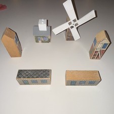 Vintage Wooden Railway Building Lot: Windmill, Houses  Trackside Structures