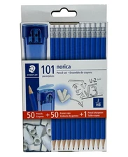 Norica 50 Pre sharpened #2 HB Pencils with 50 Eraser Caps and Sharpener School