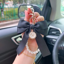 Womens Bowknot Pearl Pendant KeyChain Handbag Keyring Car Decorate Charm Gift