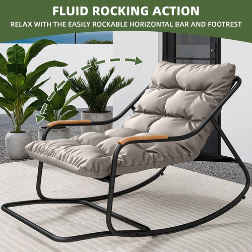 Versatile Patio Oversized Rocking Chair Textilene Lounge Metal Handrail Footrest - Picture 5 of 22