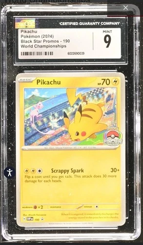 💥 Pikachu - 190 - Black Star Promo - 2024 Pokémon World Championships - PSA 9