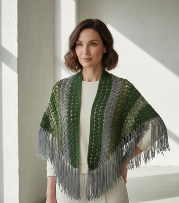 NEW Green Gray Hand Knitted Shawl Wrap Scarf Boho Hippie Indie Artsy Festival