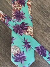 Vintage Chaps Ralph Lauren Pineapple Silk Tie Green FUN MINT Made In USA
