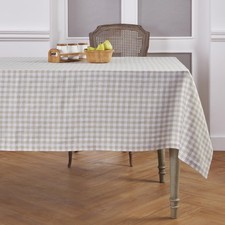 Solino Home Tablecloth Gingham Check 90 x 60 Inch Natural 100% Linen Matte
