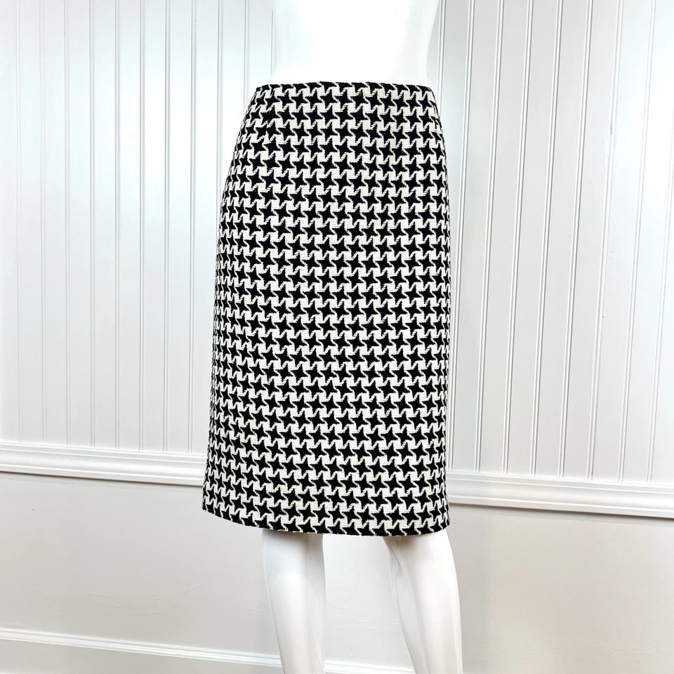 Falda Talbots Collection Mujer 14 Mezcla Lana Hecha en Italia Blanca Negra Hasta la Rodilla