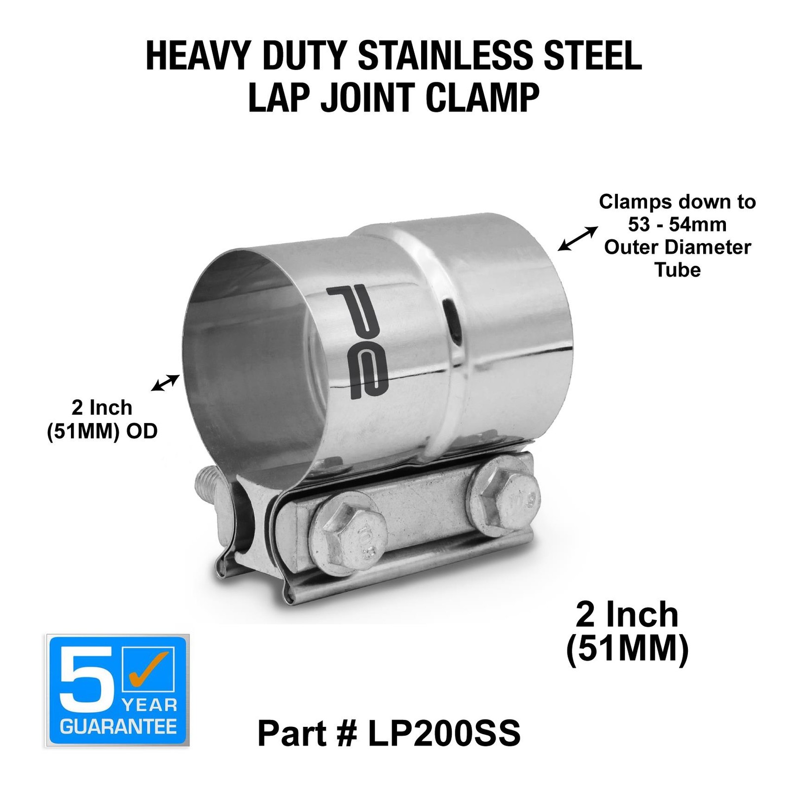 Exhaust Lap Joint Band Clamp 2 inch 51mm Heavy Duty 304 Stainless Steel Clamp