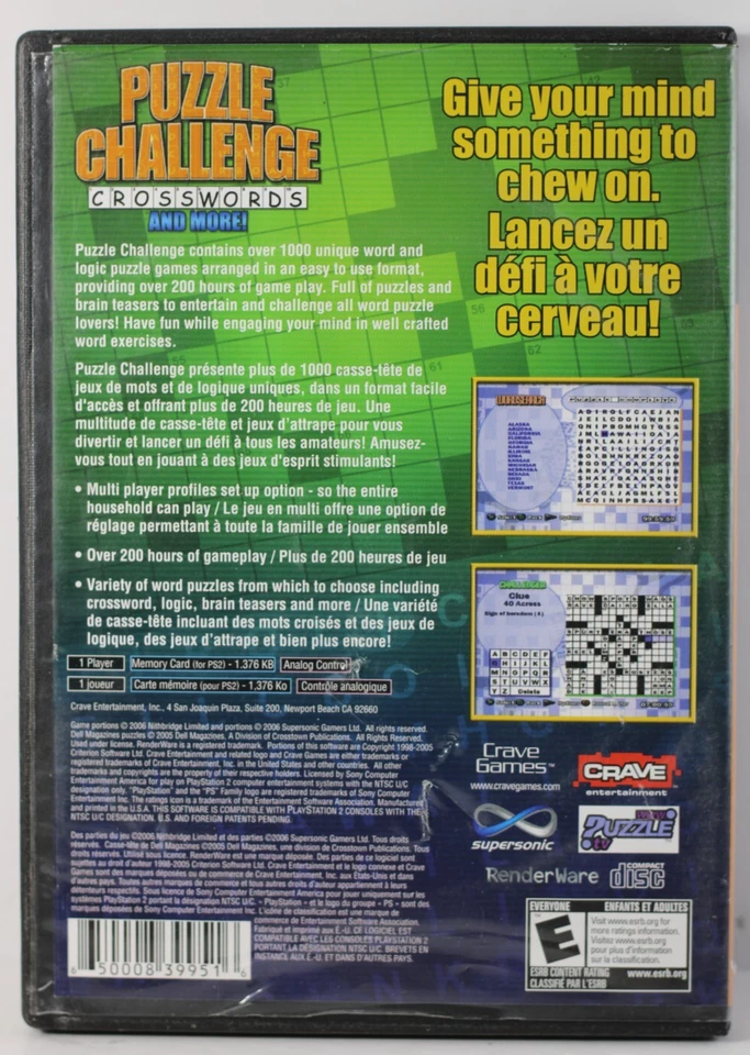 Puzzle Challenge Crosswords and More (Sony Playstation 2, 2006) PS2 CIB - Image 2 of 4