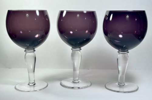 Set of 3 Bormioli Rocco Studio Palatina Purple Amethyst Crystal Wine Goblets - Picture 4 of 9