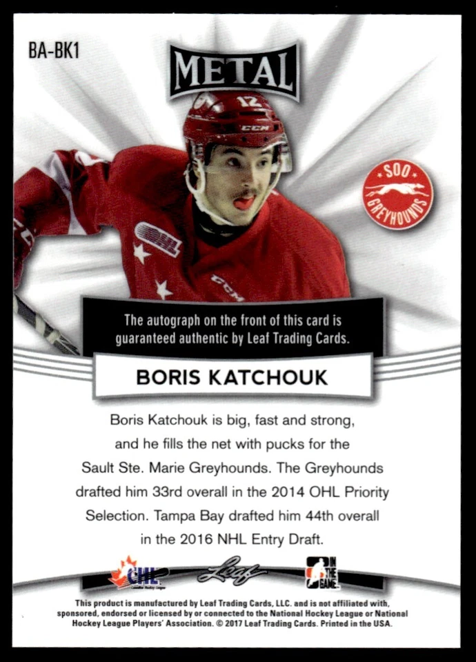 2016-17 Leaf Metal AUTO Boris Katchouk Auto #BA-BK1 - Image 2 of 2