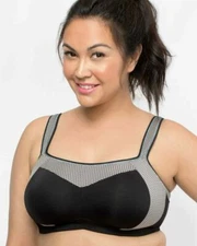CURVY COUTURE Black Confident Wire Support High Impact Sports Bra 44D #D1247