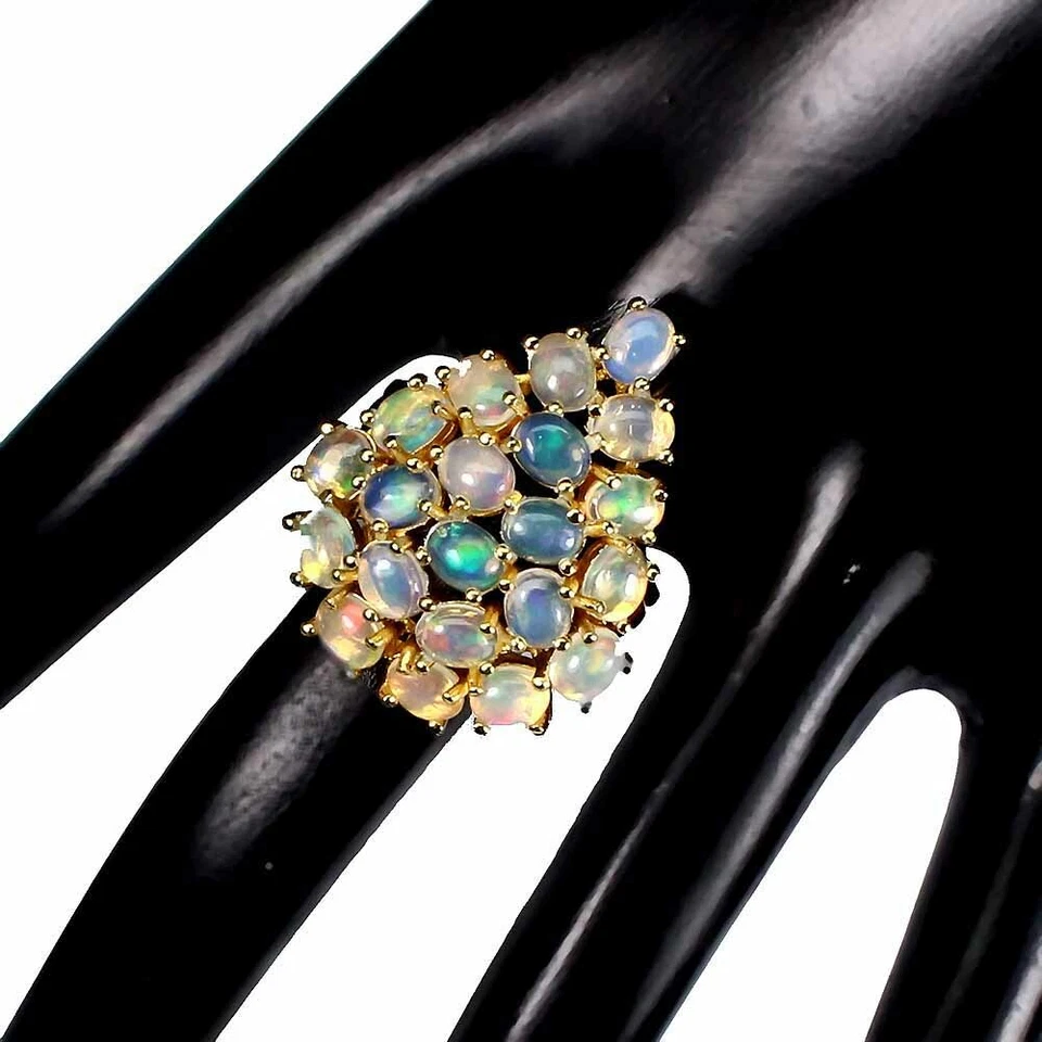 925 Anello Argento Sterling Ovale Opale di Fuoco Naturale Gemma Gioielli Misura - Immagine 3 di 4