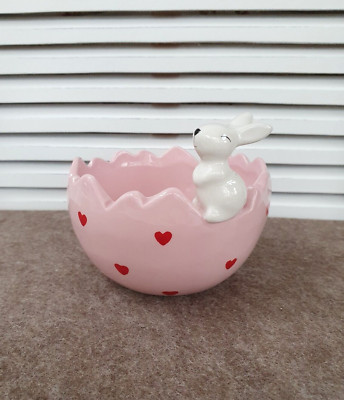 CLAYRE & EEF Schüssel SCHALE EI MIT HASE 13x12x10cm rosa Keramik Ostern Shabby