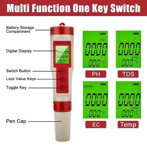 4 in 1 PH TDS EC TEMP Meter Digital Test Pen Home Drinking Water Quality Tester - Picture 6 of 11