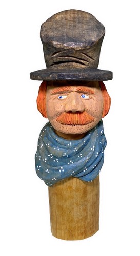 8” Carved Wood Figurine Western Red Head Man Dickens Top Hat