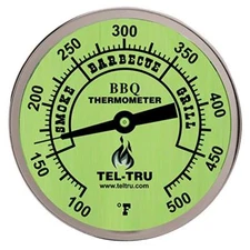 Tel-Tru Large Glow in the Dark BBQ Smoker Thermometer BQ300 3" face 4" stem 500F