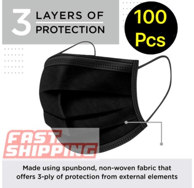10 - 100 PCS Black Face Mask Mouth & Nose Protector Respirator Masks with Filter