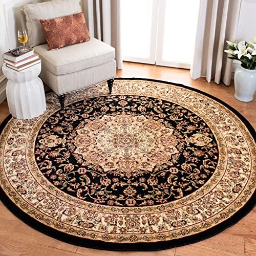 Lyndhurst Collection Area Rug - 7' Round, Black &amp; Ivory 