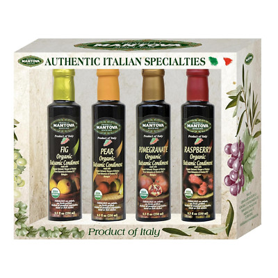 Organic Flavored Balsamic Vinegar of Modena 4-Variety Pack: Fig, Pear, Pomegrana