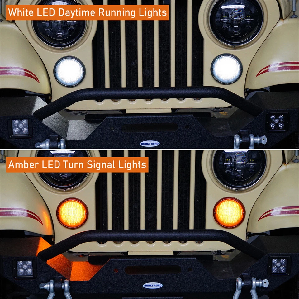Front Turn Signal Lights Lamps w/White DRL For 1976-1986 Jeep CJ5 CJ7 Scrambler - Image 2 of 4