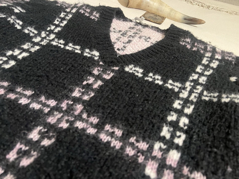 McQueen джемпер M Mohair альпака черный розовый белый винтажный узор McQ пушистый теплый - Изображение 3 из 4