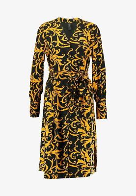 Yas Damen Kleid Blusenkleid Hemdkleid knielang gelb schwarz Gr.M