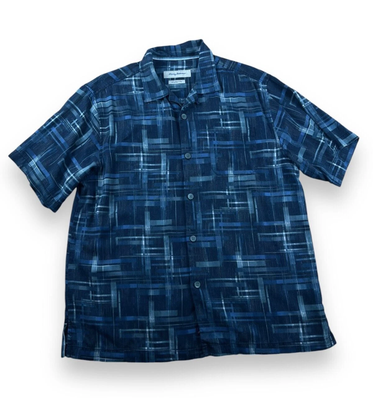 Tommy Bahama Mens M Short Sleeve Button Up 100% Silk Plaid Shirt Original Fit
