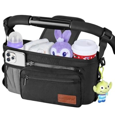 Universal Stroller Organizer with Cup Holder Detachable Phone Bag and Shoulde...