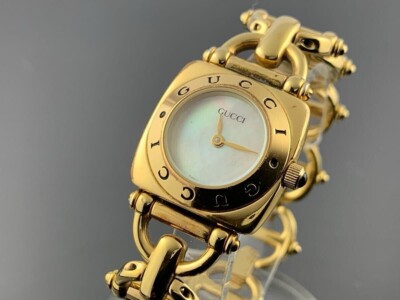 稼働 GUCCI 腕時計 6400L チェーンブレス 外箱付 QZ 1821 Gucci 6400L Gold-Plated Quartz Analog Ladies Watch ○ Labellov