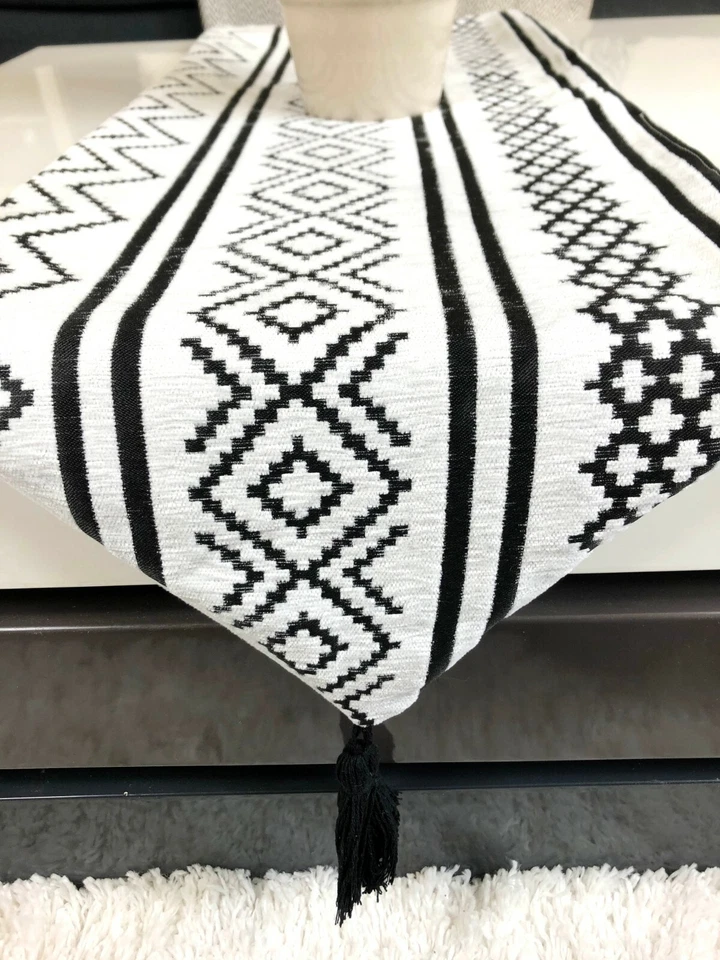 Tasselled Table Runner Bohemian Indian Embroidered Decorative Table Runner Woven - Image 3 of 4