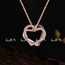 18K Rose Gold Filled Crystal 2-Heart Pendant  16"/18"/20"/22"/24" Necklace H030