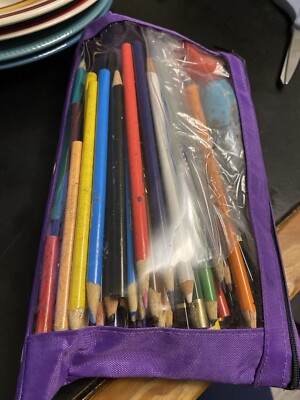 Colored Pencils, Sharpeners, Erasers + Zipper Pouch - 45 pc