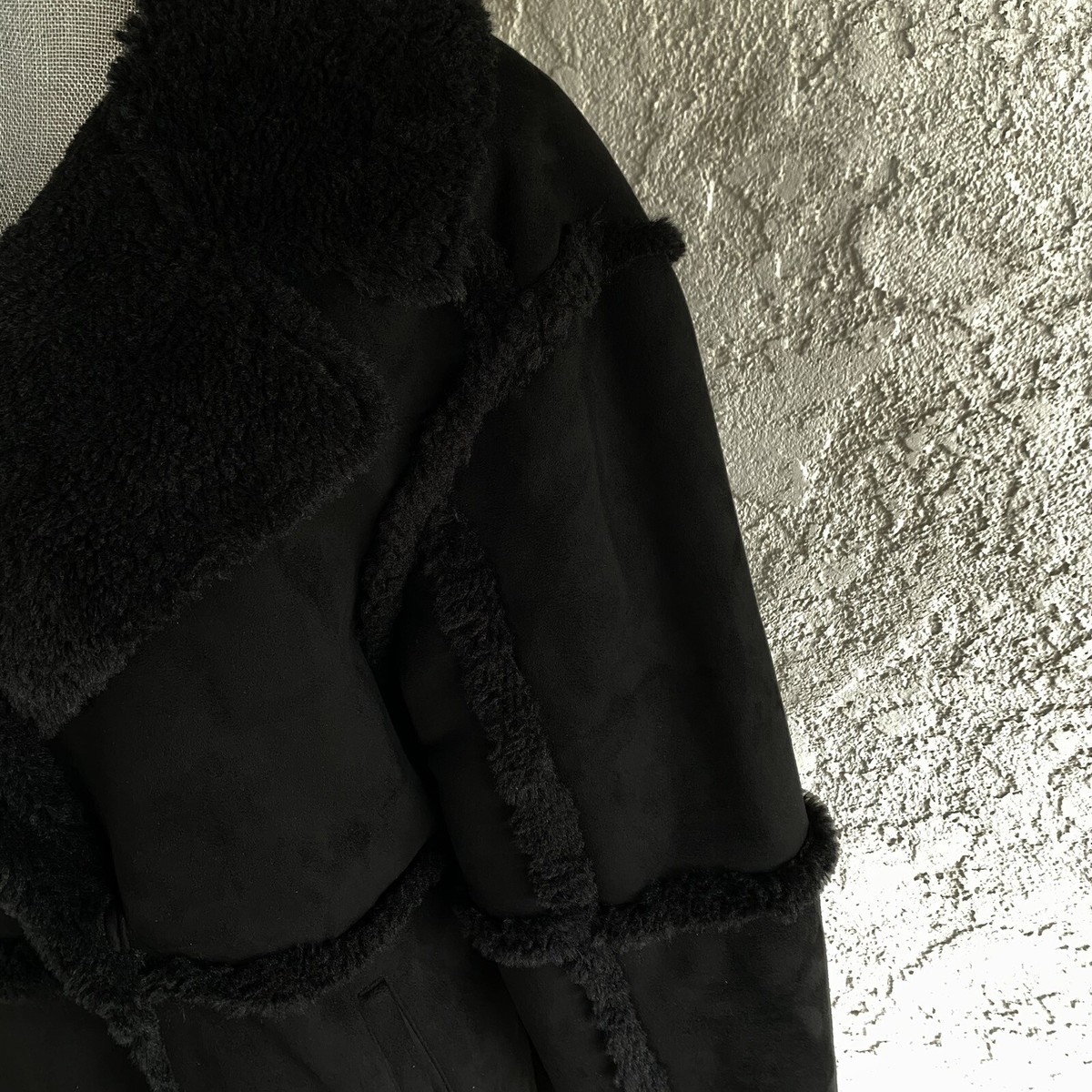 UGG Takara Long Faux Shearling Twinface Coat Jacket Black Womens