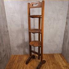 3 Tier Vintage Folding Wooden Cake Display Whatnot Plant Pot Stand - Oak