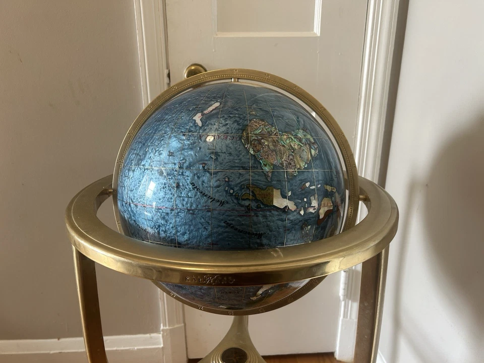 Alexander Kalifano Piso Alto Mundo Piedras Preciosas Globo Grande Soporte de Latón Foto 2 de 4
