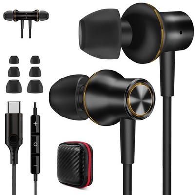USB C Headphones for Samsung S26 Type C Wired Earbuds with Mic In Ear Magneti...