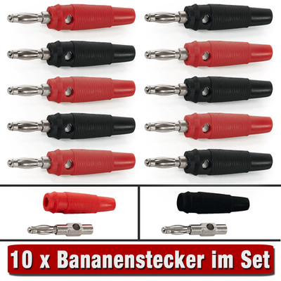 10 x Bananen Stecker Banana Labor 4mm Querloch Druckfeder rot schwarz schraubbar
