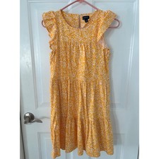 J.Crew Yellow Floral Ruffle Sleeve Tiered Linen Blend Mini Dress Size 2 Preppy