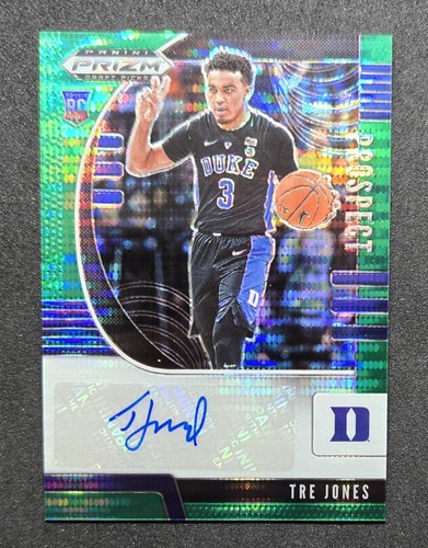 Tre Jones 2020 Panini Prizm Draft Picks Green Pulsar Rookie Auto /25 DUKE #PA-TJ