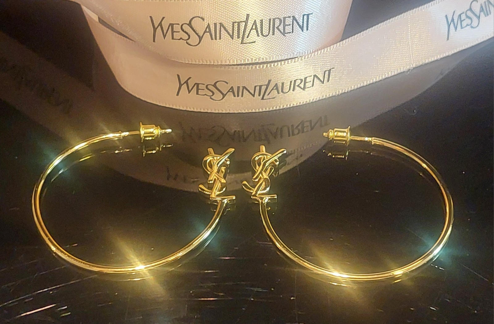 Hoop Cream YVES SAINT LAURENT HOOP EARRINGS - Box & Ribbon Included | eBay