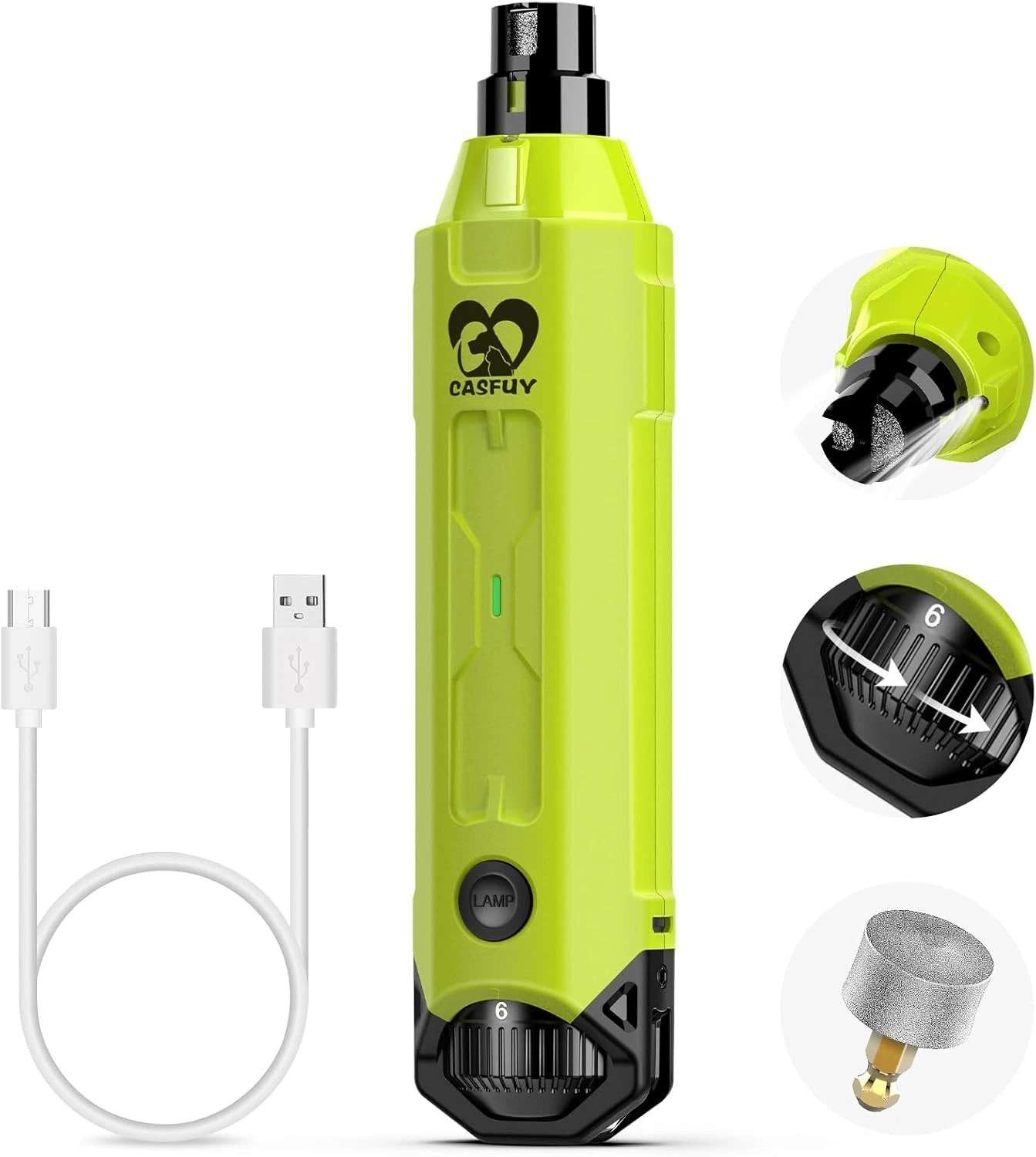 Casfuy 6-Speed Dog Nail Grinder - Newest Enhanced Pet Green