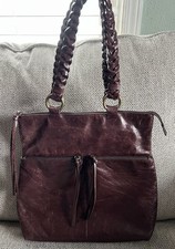 Hobo International Textured Leather Fringe Zip Braided Straps Handbag Purse