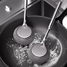 Pot Brush - Stainless Steel Dish Cleaning Brush - Long Handle Magic Tool