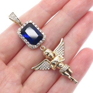 Authentic DESIGNS BY YAGI 925 Sterling Silver Gold Plated Blue & White C Z Cherub Pendant