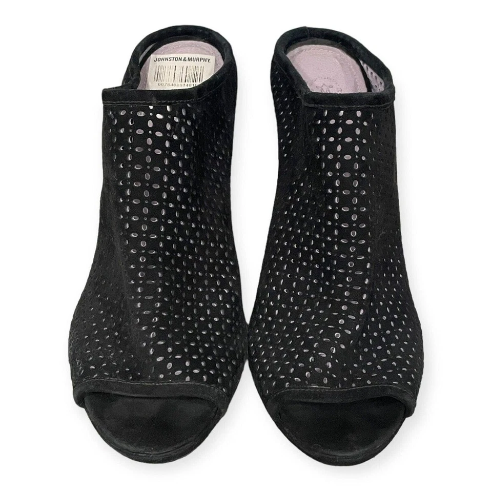 Johnston & Murphy Womens 10 Meagan Wedge Mule Open Toe Cork Heel Leather Black - Image 2 of 4