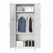 Metal Clothing Storage Cabinet,Metal Wardrobe Cabinets with Shelves and Closet
