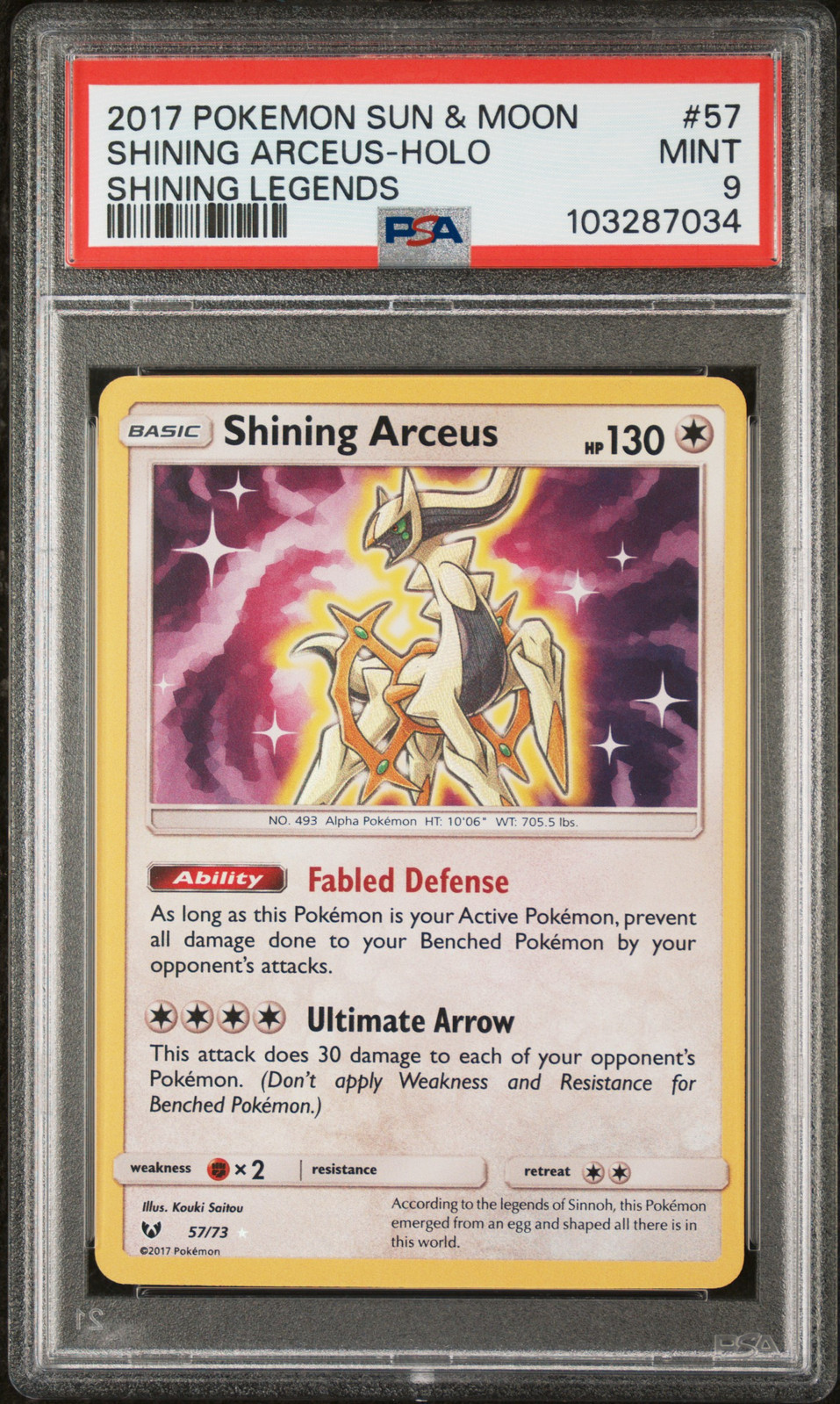 2017 POKEMON SUN & MOON SHINING LEGENDS #57 SHINING ARCEUS-HOLO PSA 9 - Main Image